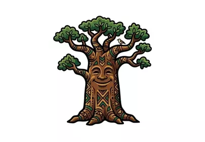 Enchanting Cartoon Baobab: A Friendly Mythical Tree