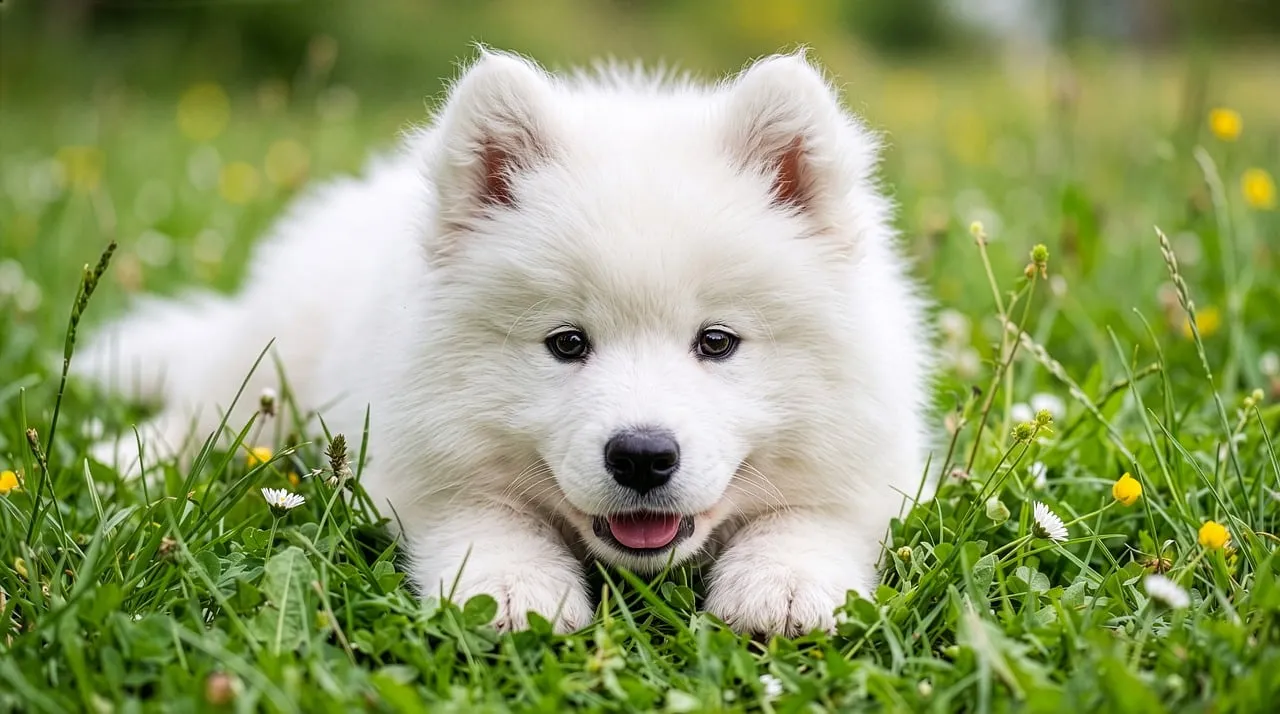 Adorable Samoyed Puppy: Fluffy & Playful in Nature