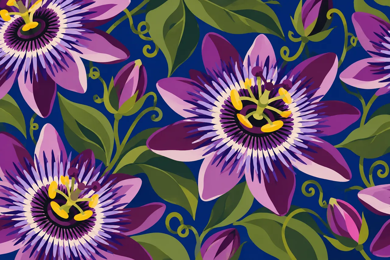 Vibrant Passion Flower: Seamless Tropical Botanical Pattern