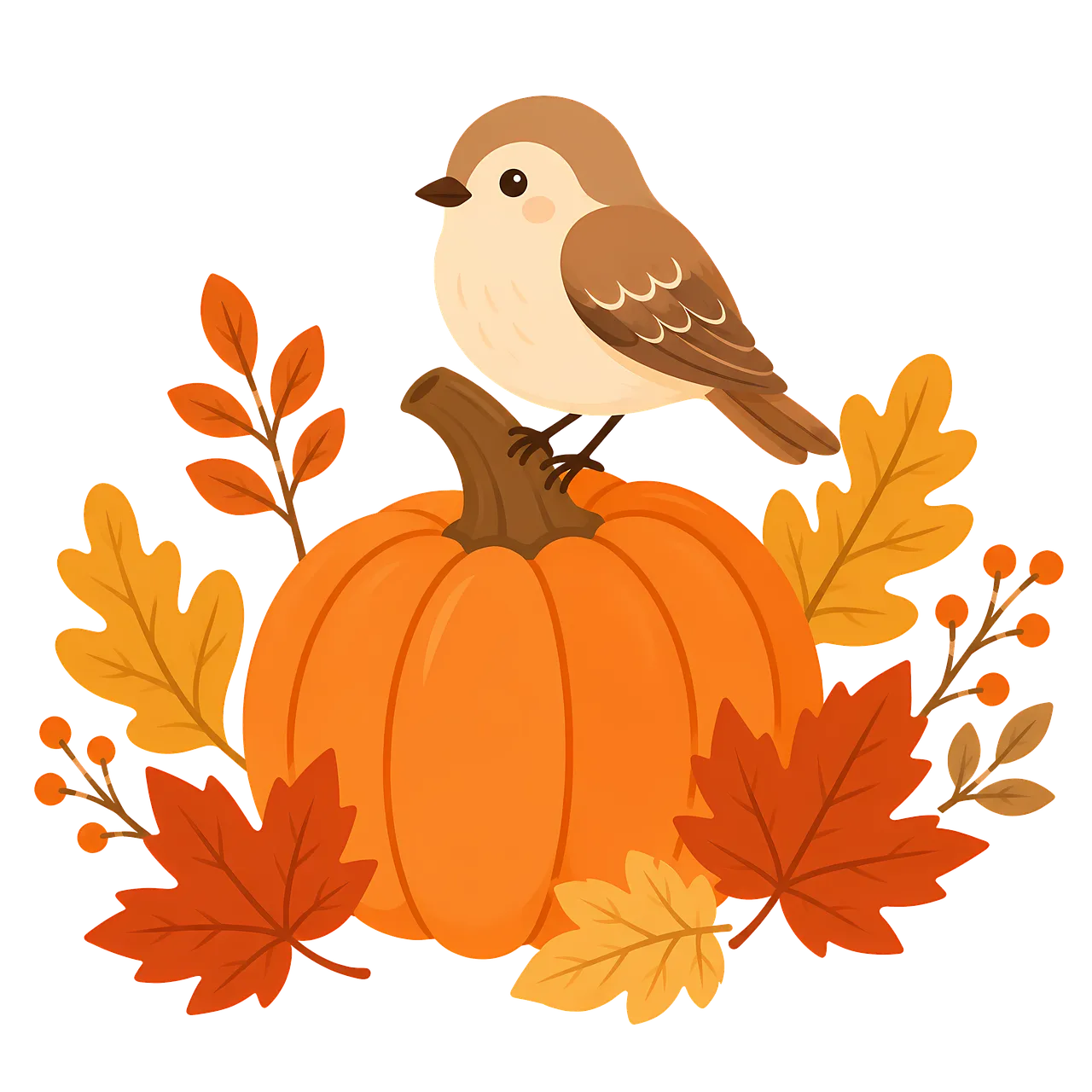 Charming Autumn Bird Perched on Whimsical Pumpkin