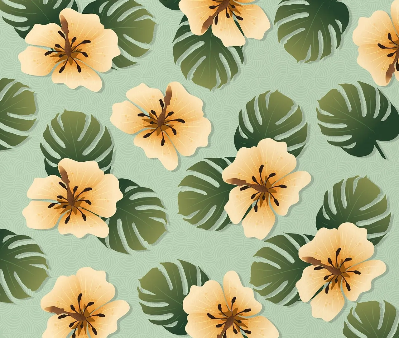 Tropical Bloom Serenity: Monstera & Lily Pattern Art