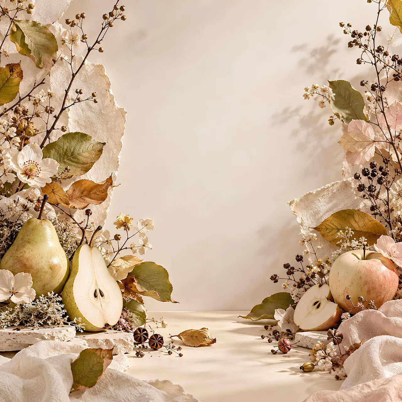 Elegant Autumn Harvest: Floral & Fruit Aesthetic Background