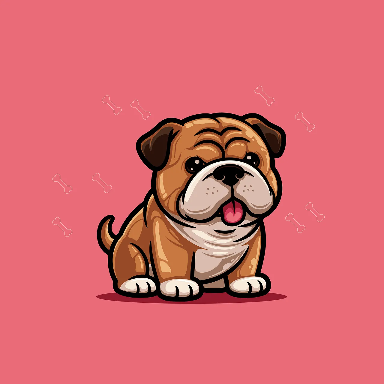 Adorable Cartoon Bulldog Puppy with Playful Charm