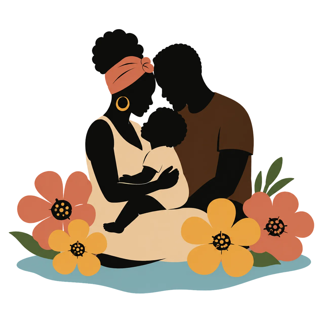 Heartfelt Family Embrace: Mother, Father, and Child Silhouette Illustration