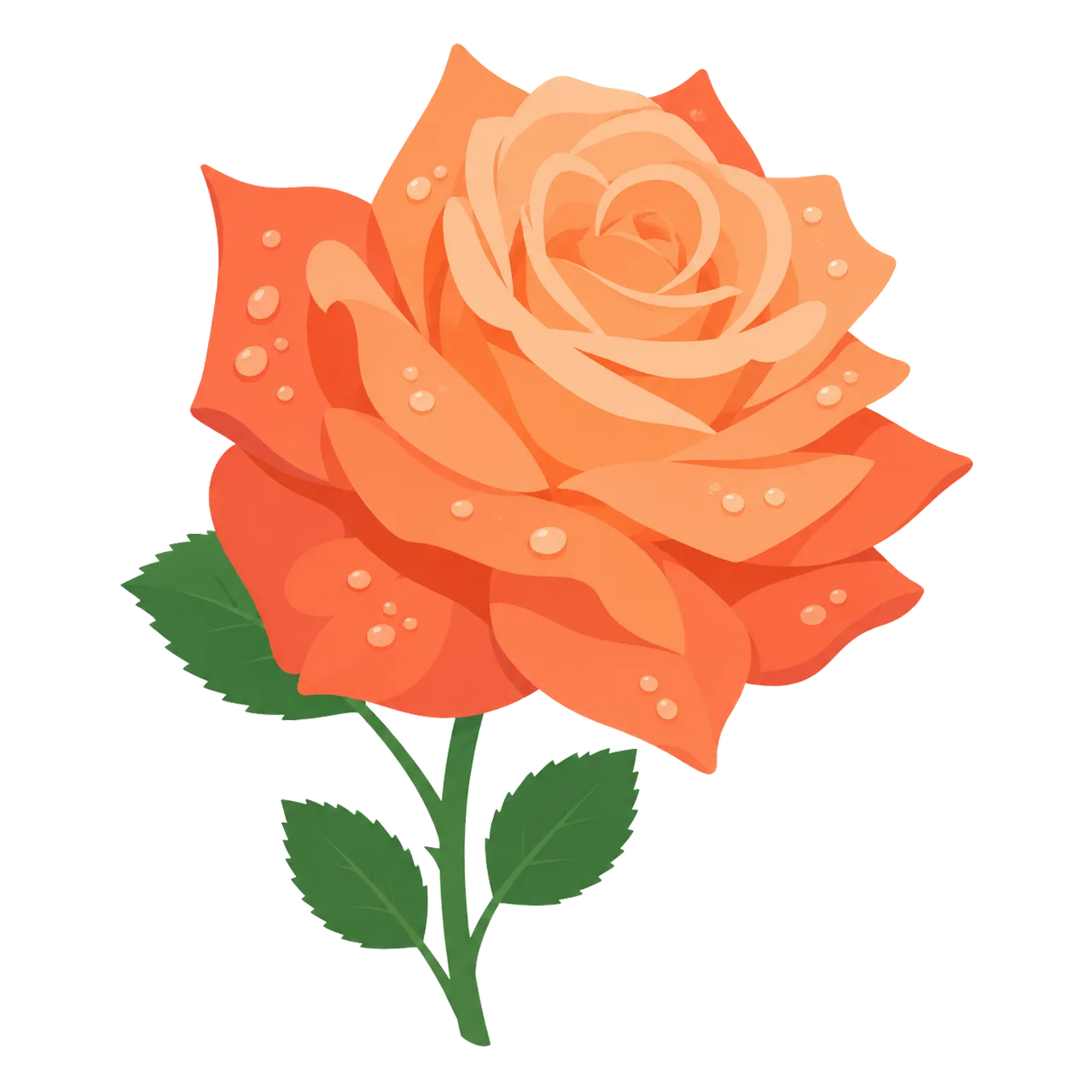 Vibrant Orange Rose with Dew Drops: Elegant Botanical Illustration