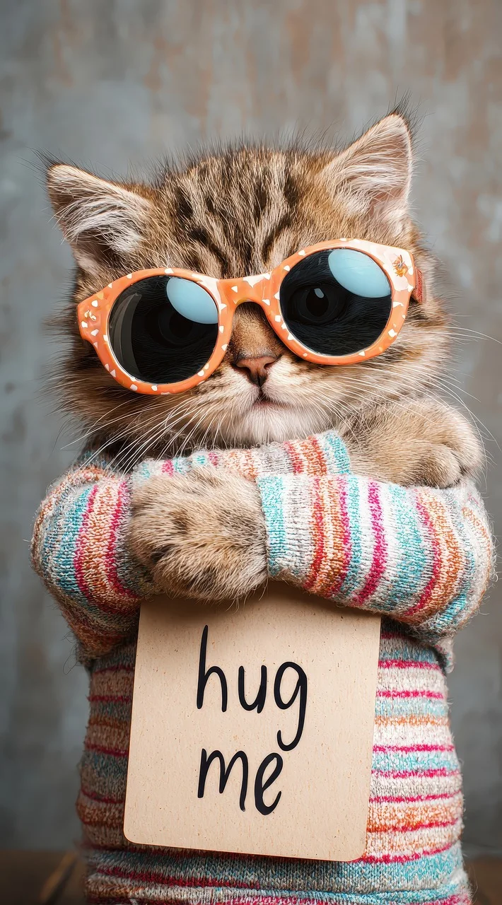 Charming Feline: Adorable Cat in Sunglasses and Sweater