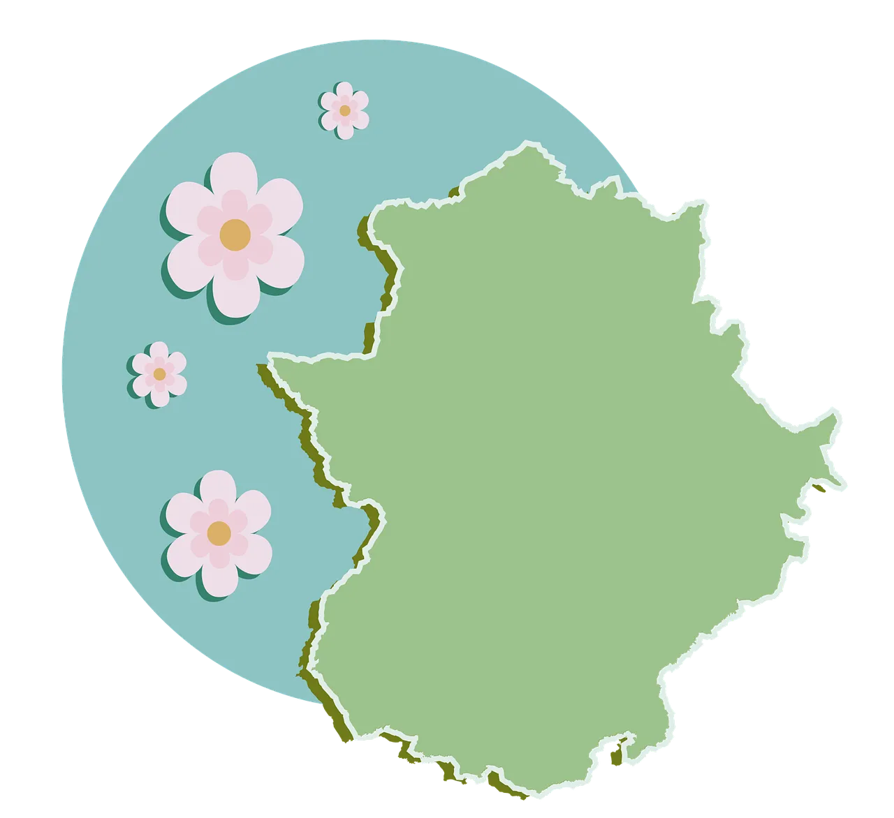 Vibrant Extremadura Map with Blossom Accents