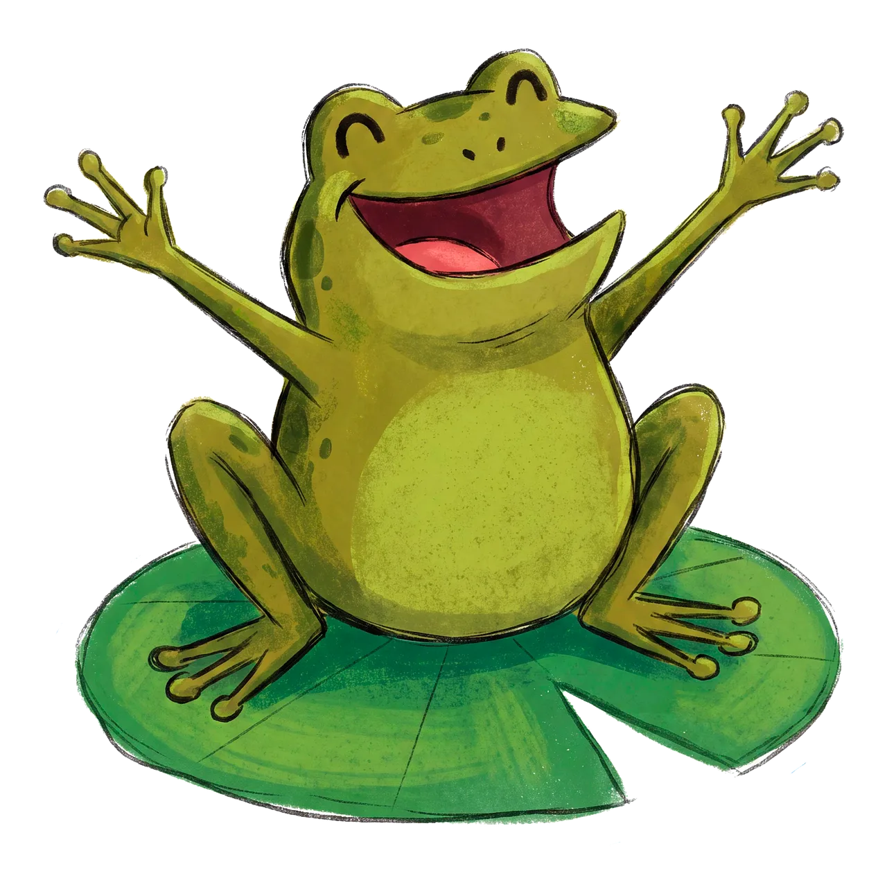 Joyful Jumping Frog: Adorable Cartoon Character on a Lily Pad