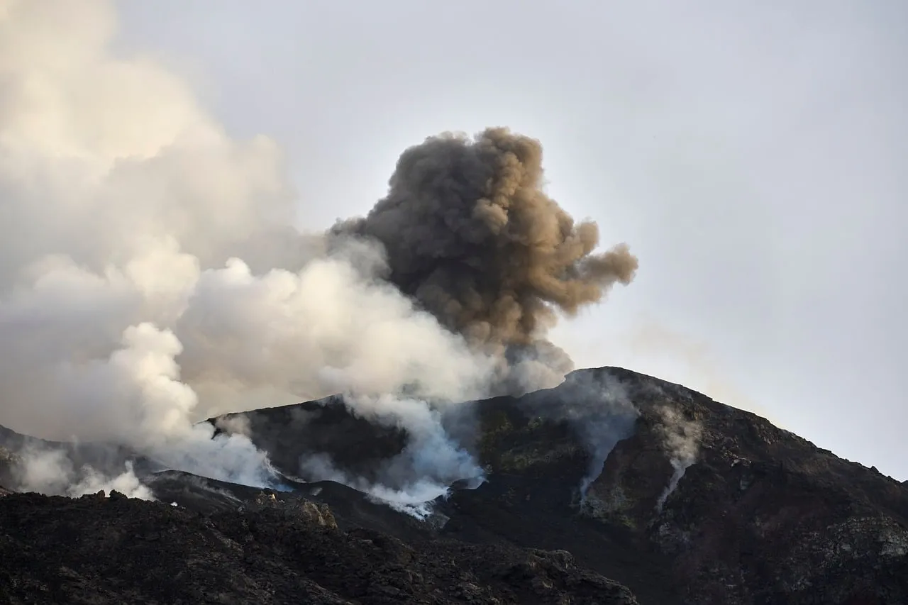 Dramatic Volcanic Eruption: Black Ash and Smoke Cloud
