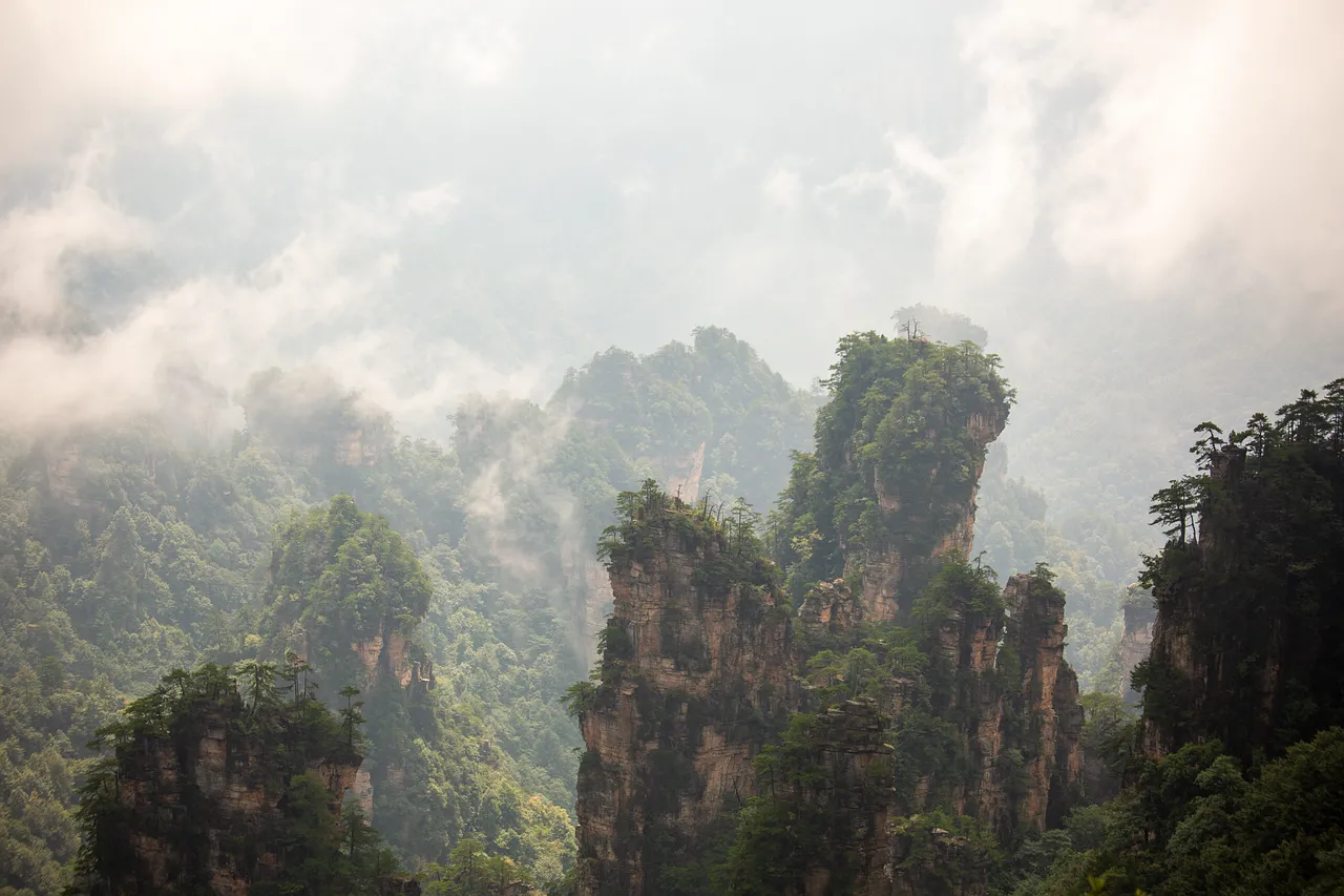 Misty Majesty: Zhangjiajie's Ethereal Limestone Peaks