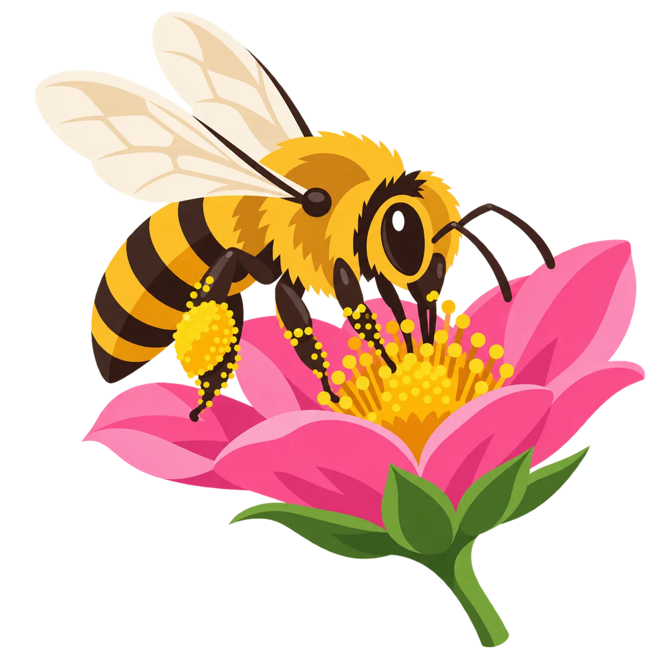 Vibrant Honey Bee Pollinating a Pink Blossom