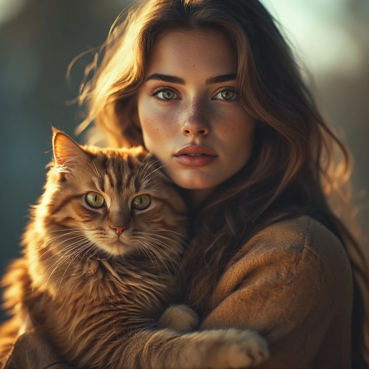 Stunning Brunette and Her Ginger Cat: A Bond of Pure Affection