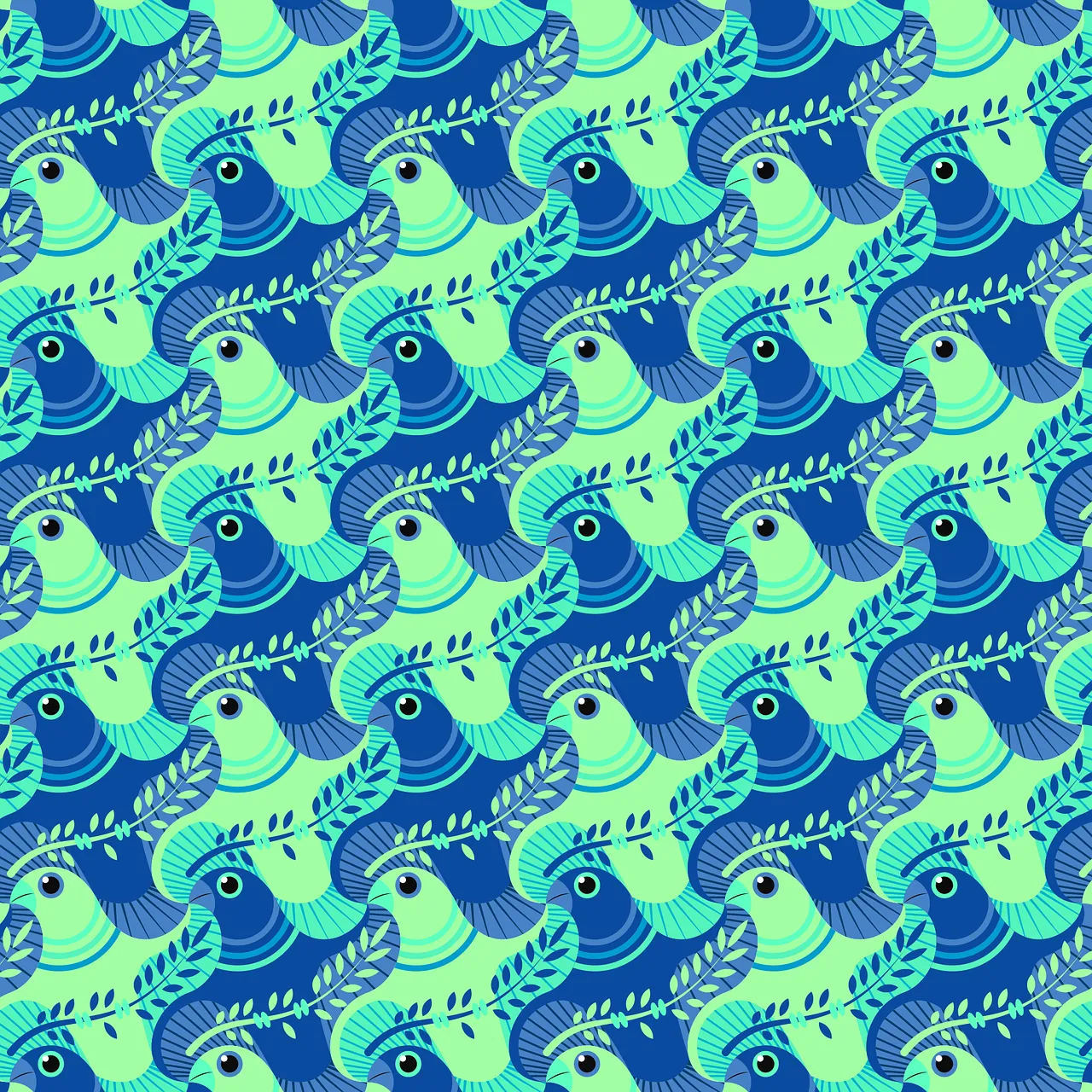 Vibrant Geometric Bird Mosaic: Seamless Nature Art