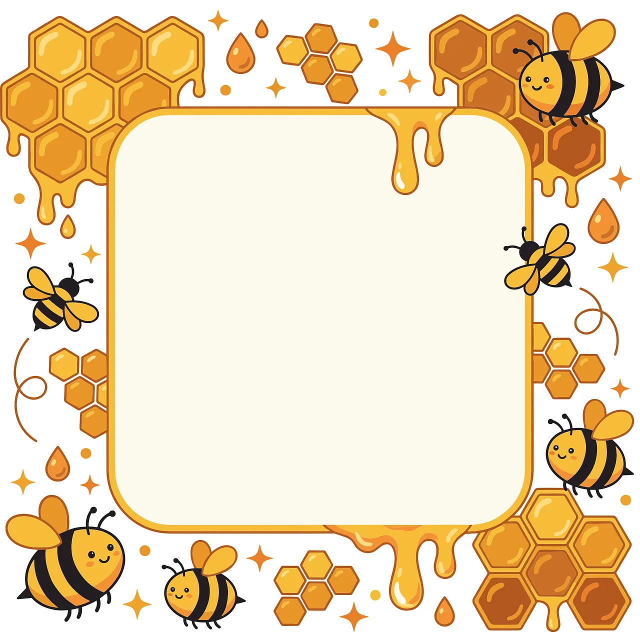 Sweet Honeycomb Frame: Adorable Bees & Dripping Nectar