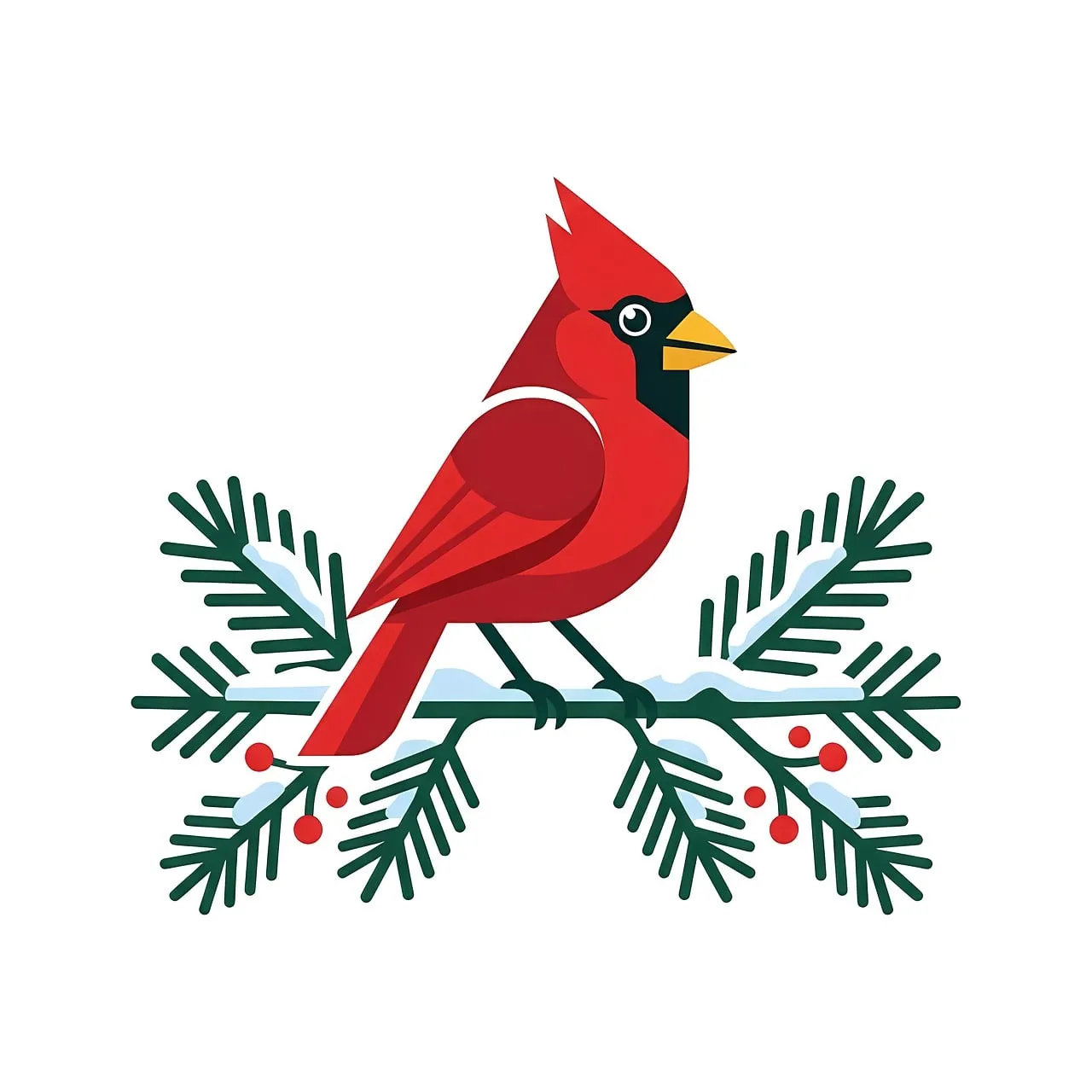 Vibrant Winter Cardinal Perched on Snowy Pine Branch