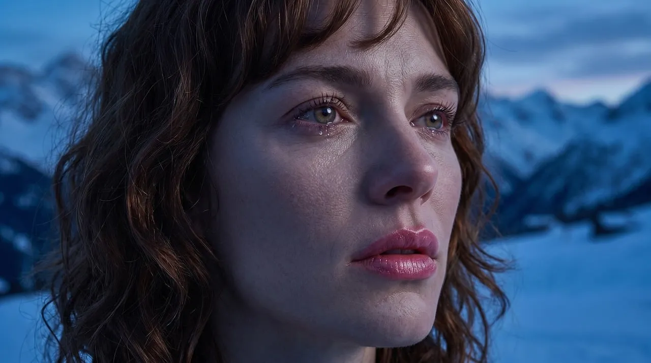 Haunting Tears: Emotional Portrait in Winter Wonderland