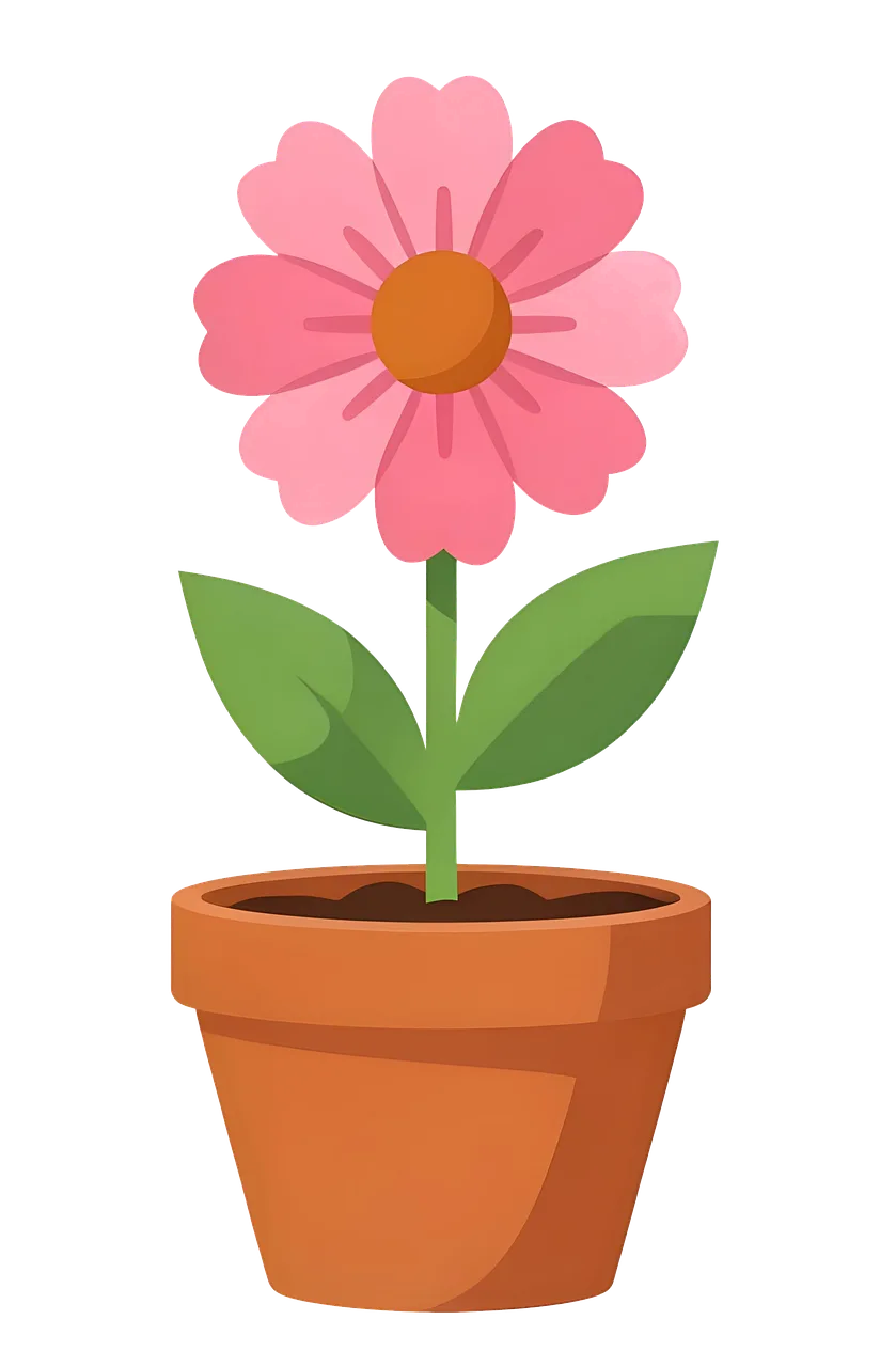 Charming Pink Potted Flower Illustration for Home Decor