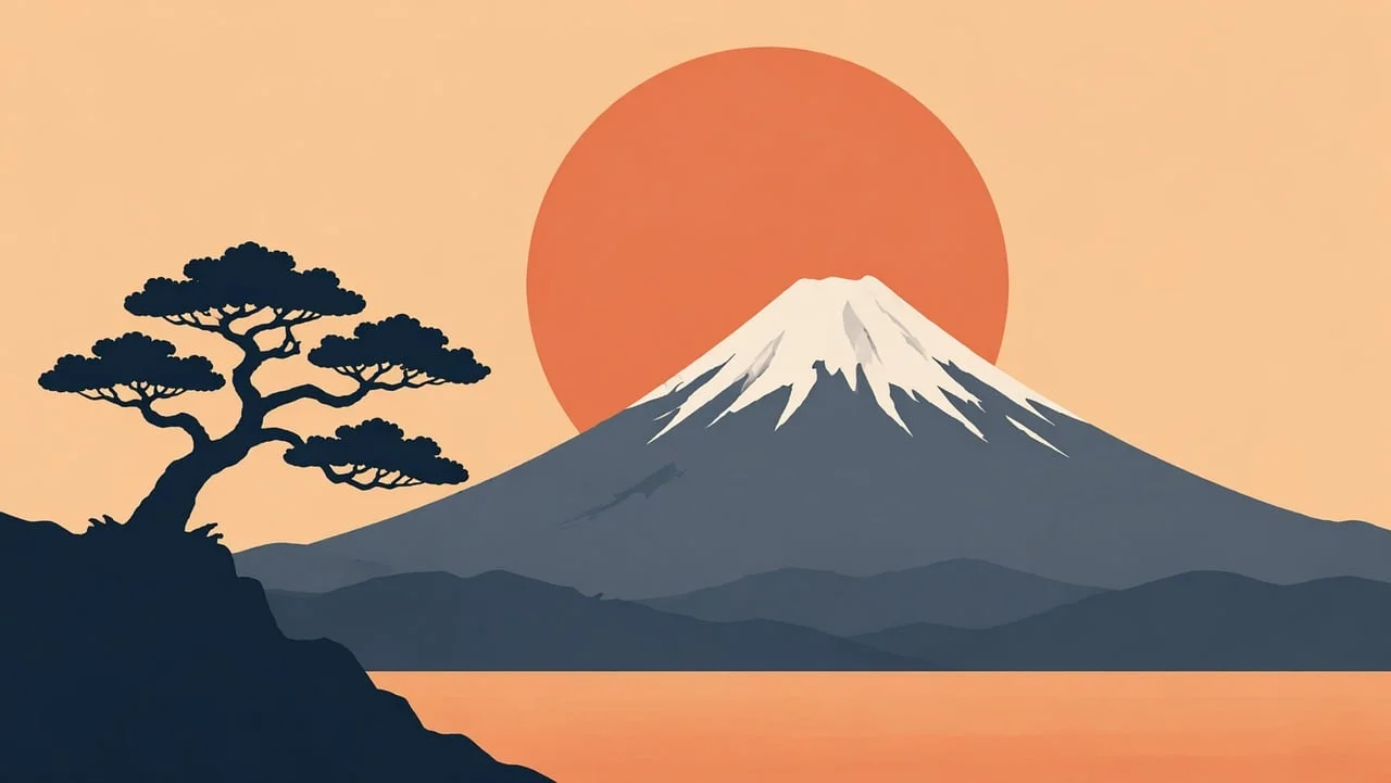 Stunning Fuji Sunset: Minimalist Japanese Landscape Masterpiece