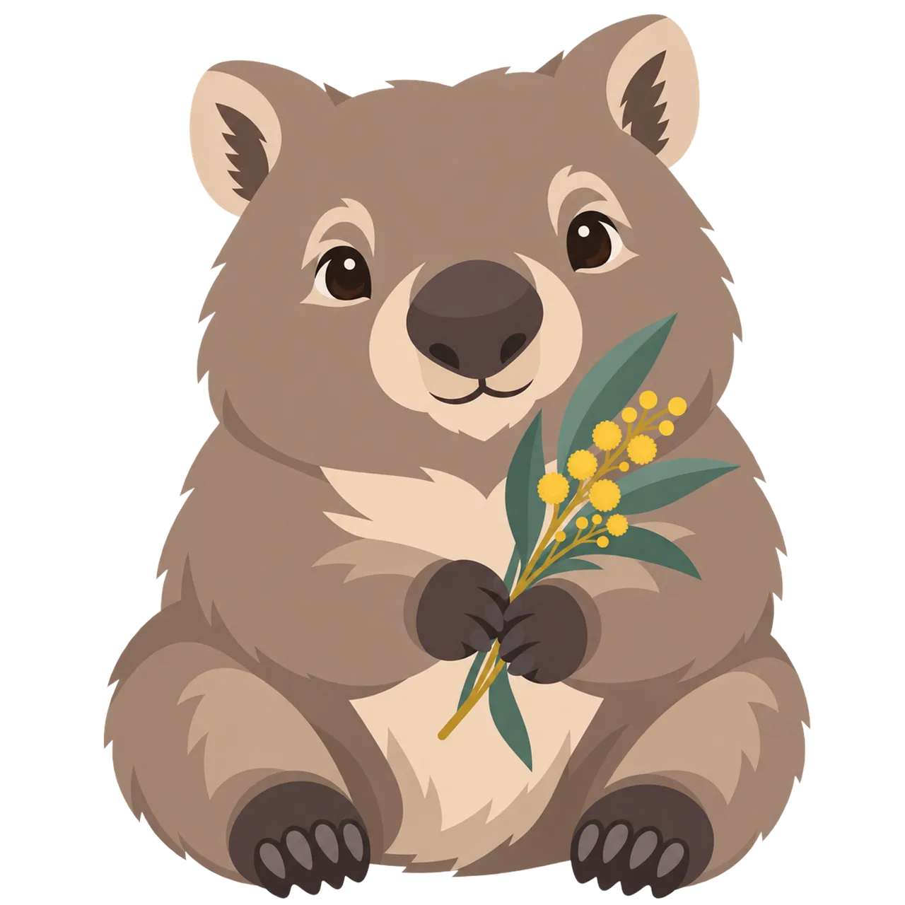 Adorable Wombat Cradles Golden Wattle Flowers