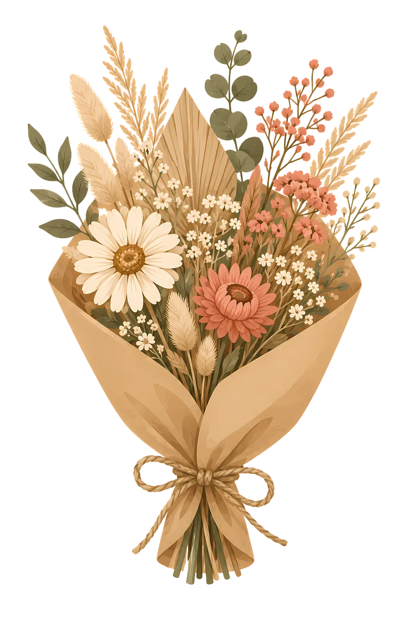 Timeless Boho Dried Flower Bouquet Illustration
