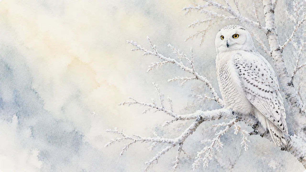 Enchanting Snowy Owl: Winter Watercolor Woodland Art