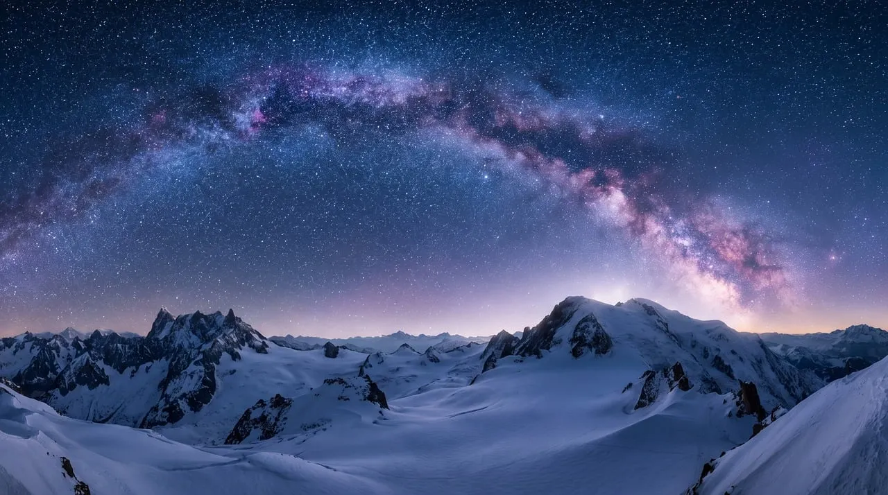 Breathtaking Milky Way Arch Over Snowy Alpine Peaks