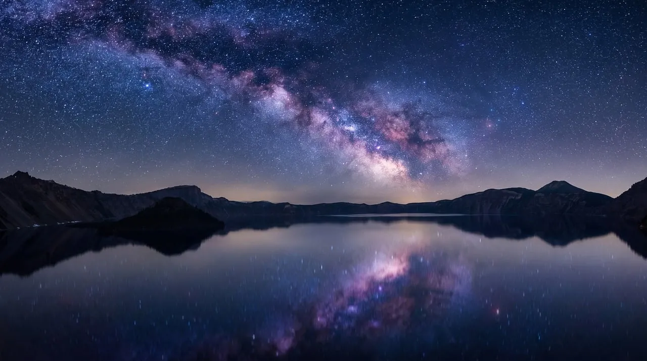 Breathtaking Milky Way Reflecting Over Crater Lake