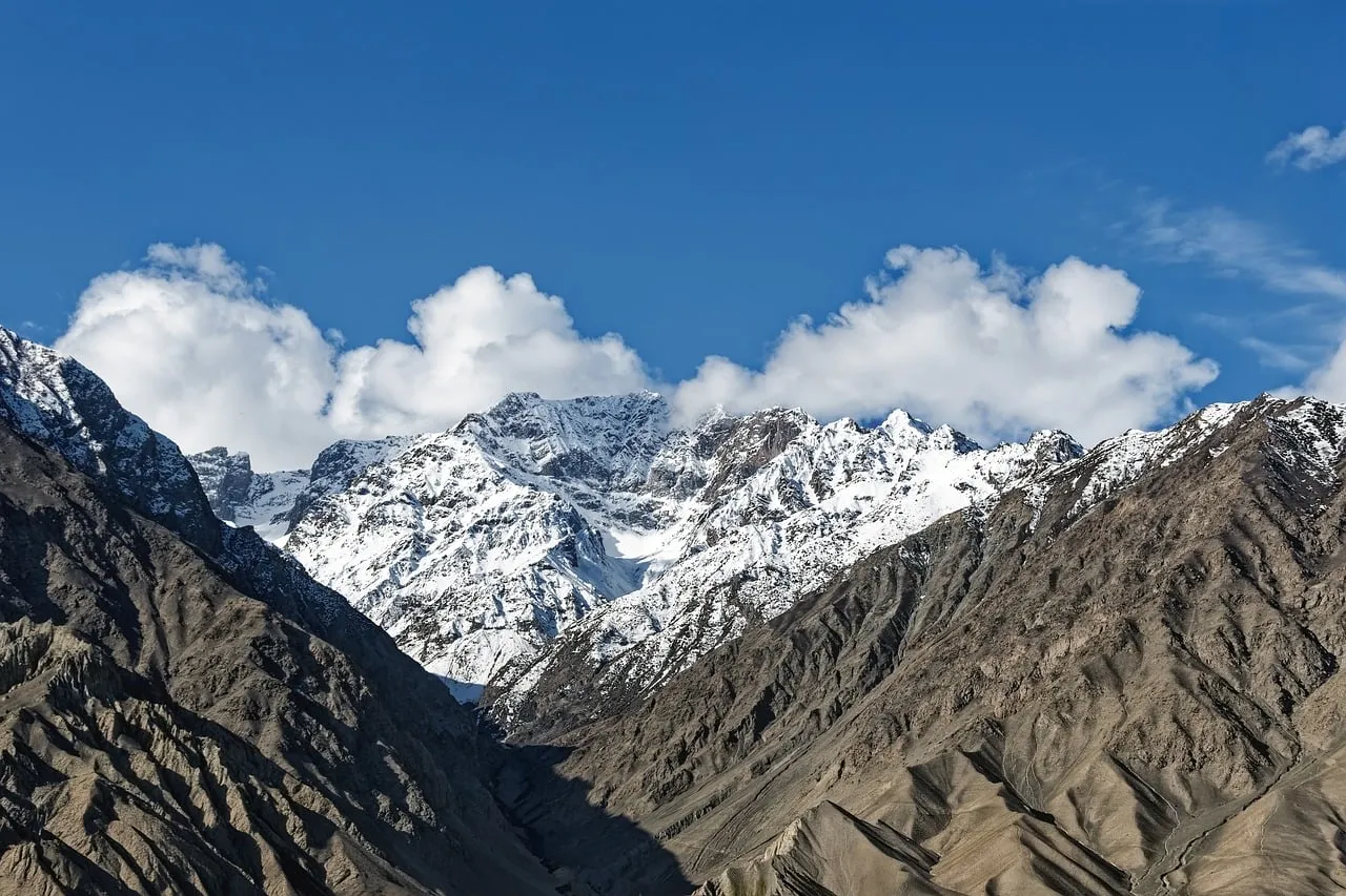 Majestic Karakoram Peaks: Snow-Capped Grandeur Under Azure Skies