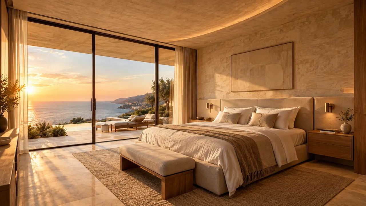 Breathtaking Ocean View Bedroom: Sunset Serenity in Barcelona