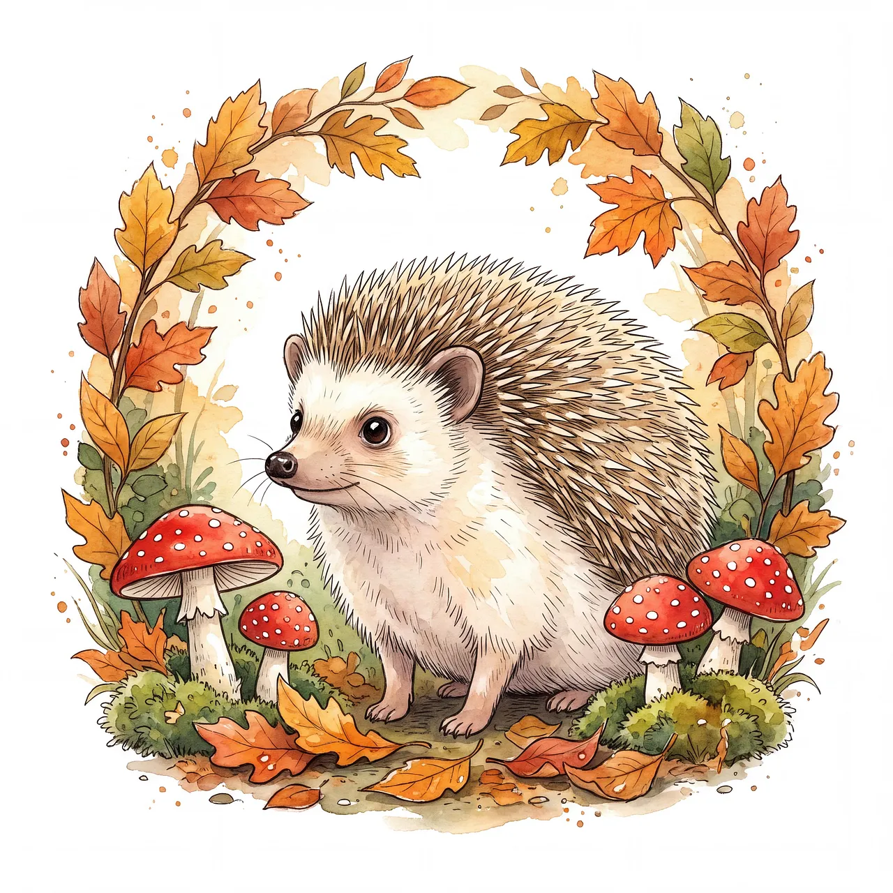 Charming Autumn Hedgehog Amidst Whimsical Forest