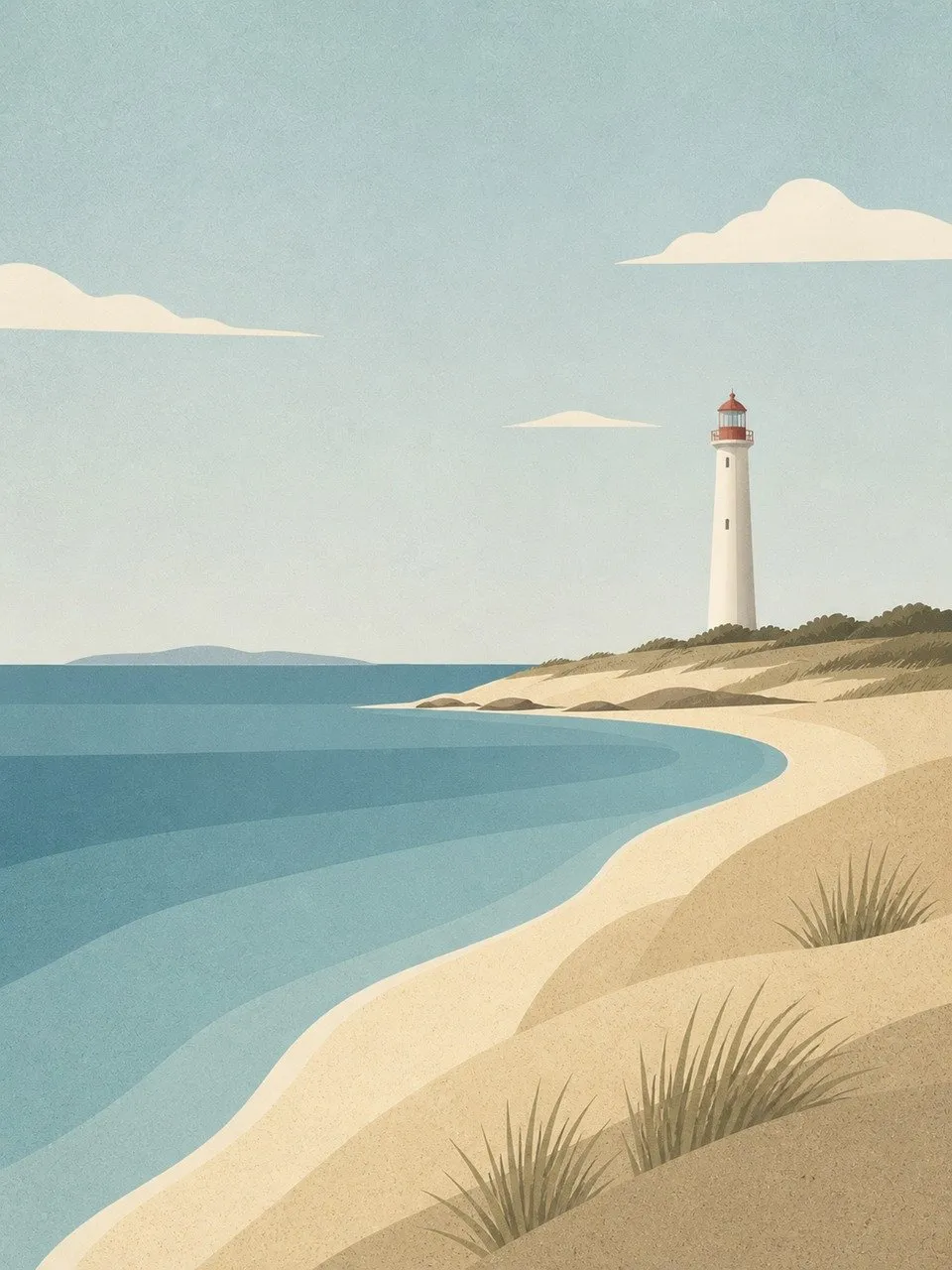 Minimalist Lighthouse Guiding Serenity on a Calm Coast