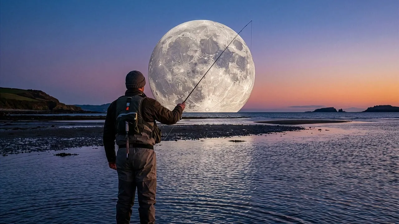 Moonlit Angler: A Surreal Twilight Catch