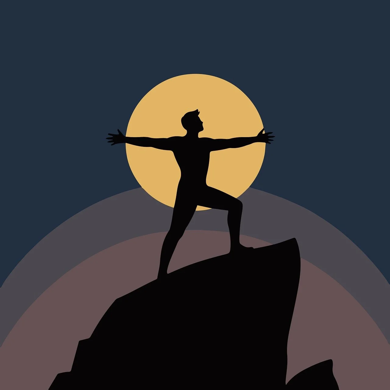 Empowering Silhouette: Man's Triumph at Sunset Peak