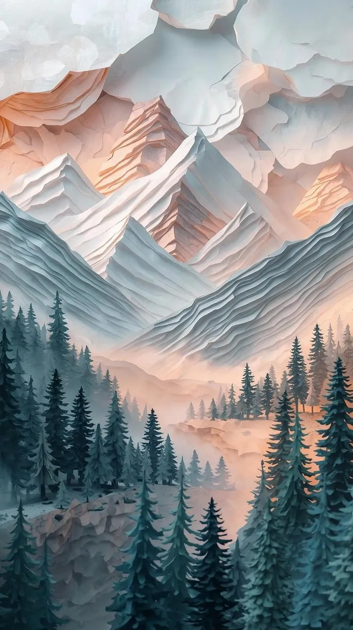 Breathtaking 3D Mountain Sunset: Forest Mystique