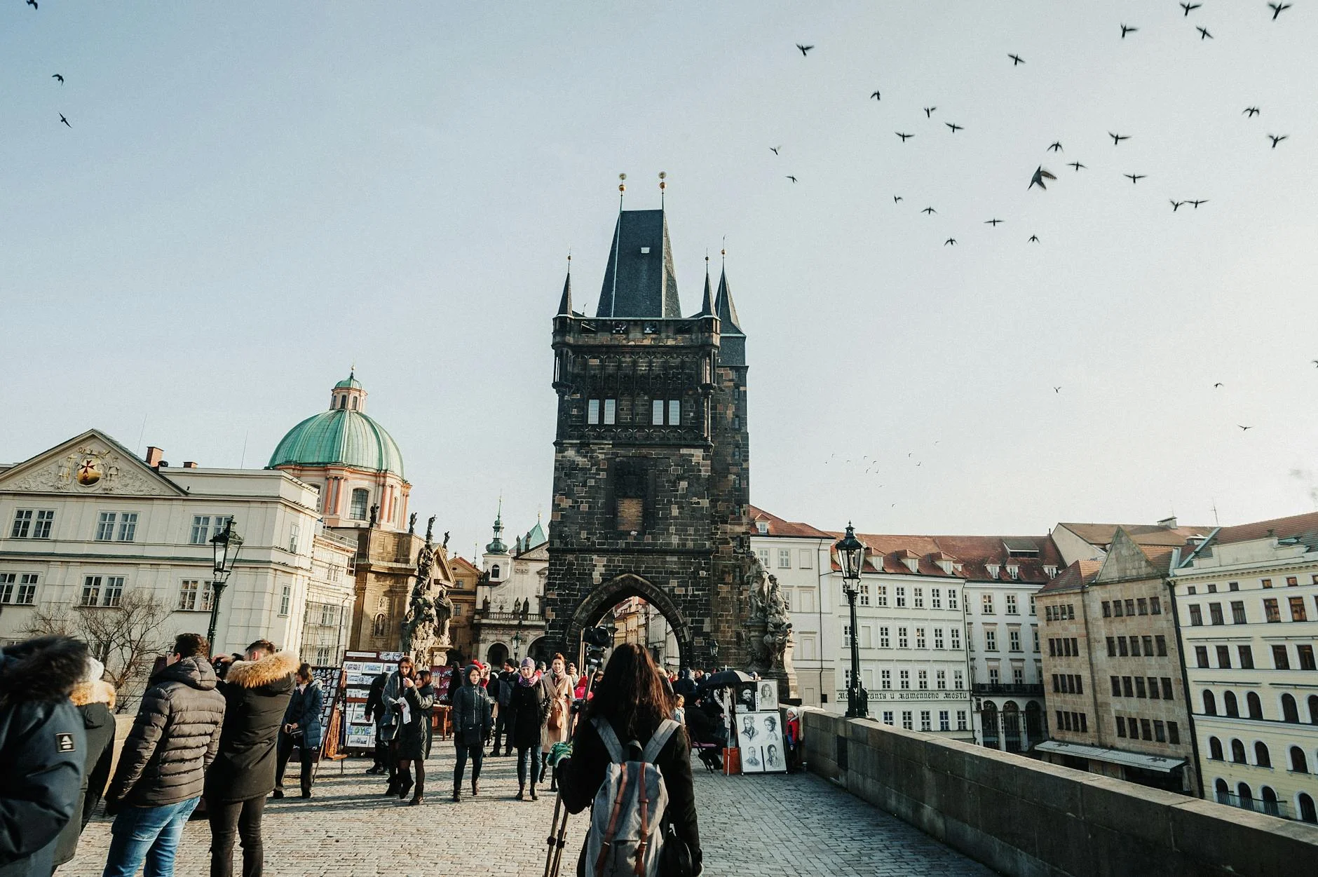 Iconic Charles Bridge Prague: Historic Grandeur & Soaring Birds