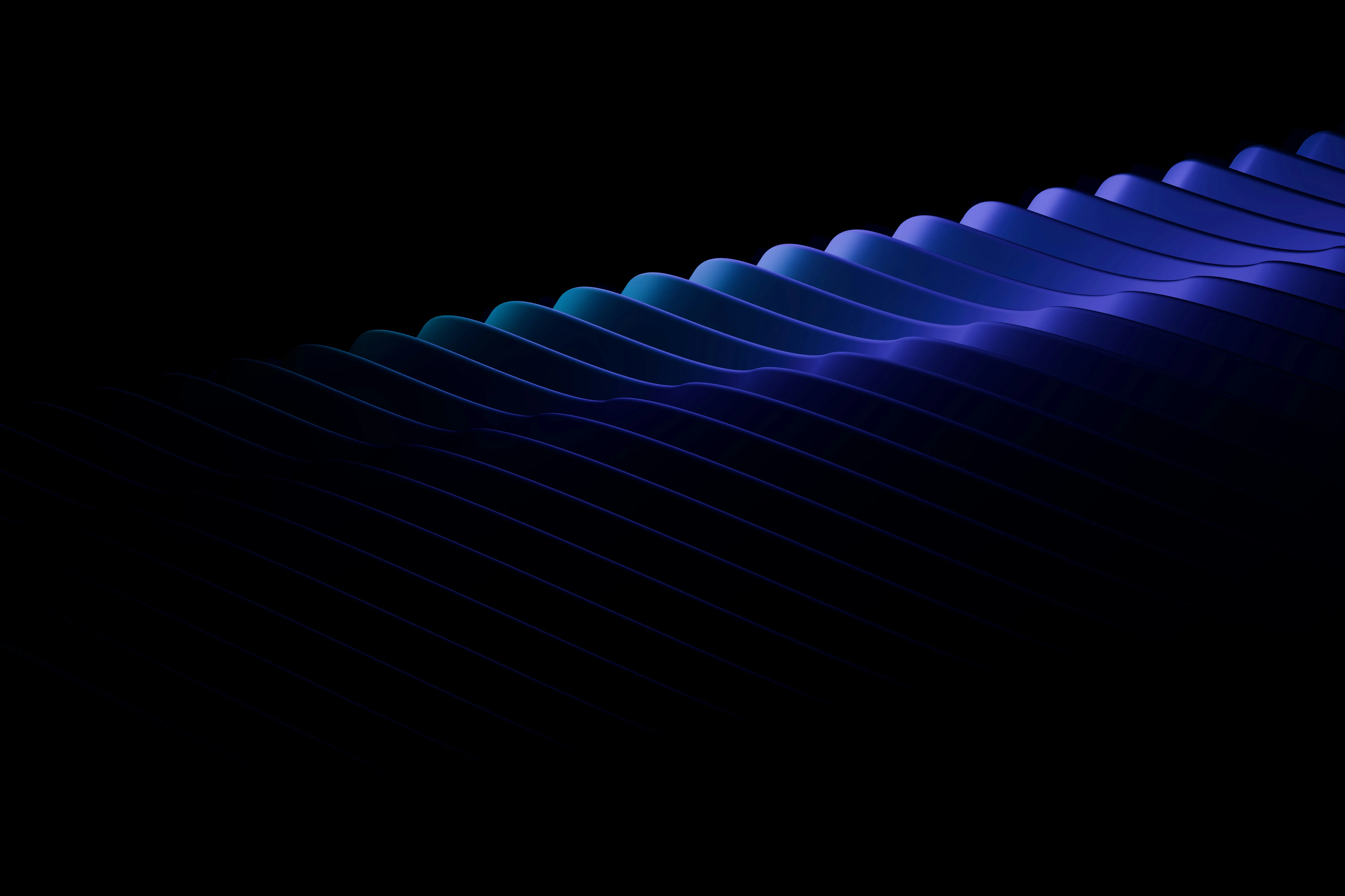 Mesmerizing Abstract Blue Waves: Dynamic 3D Rendered Wallpaper