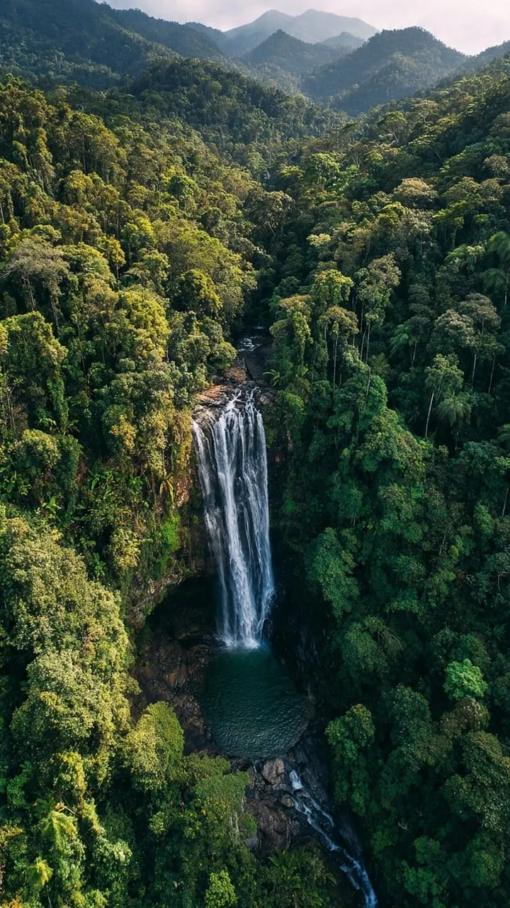 Majestic Rainforest Waterfall Plunging into Verdant Jungle Depths