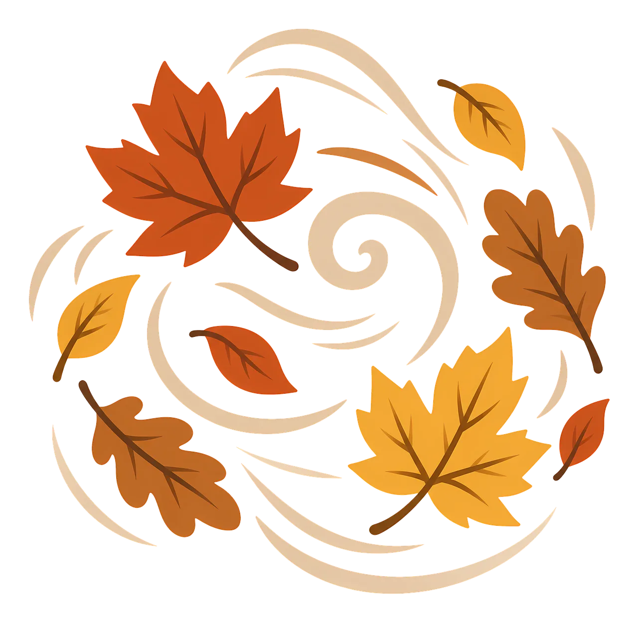 Vibrant Autumn Breeze: Swirling Leaves Illustration