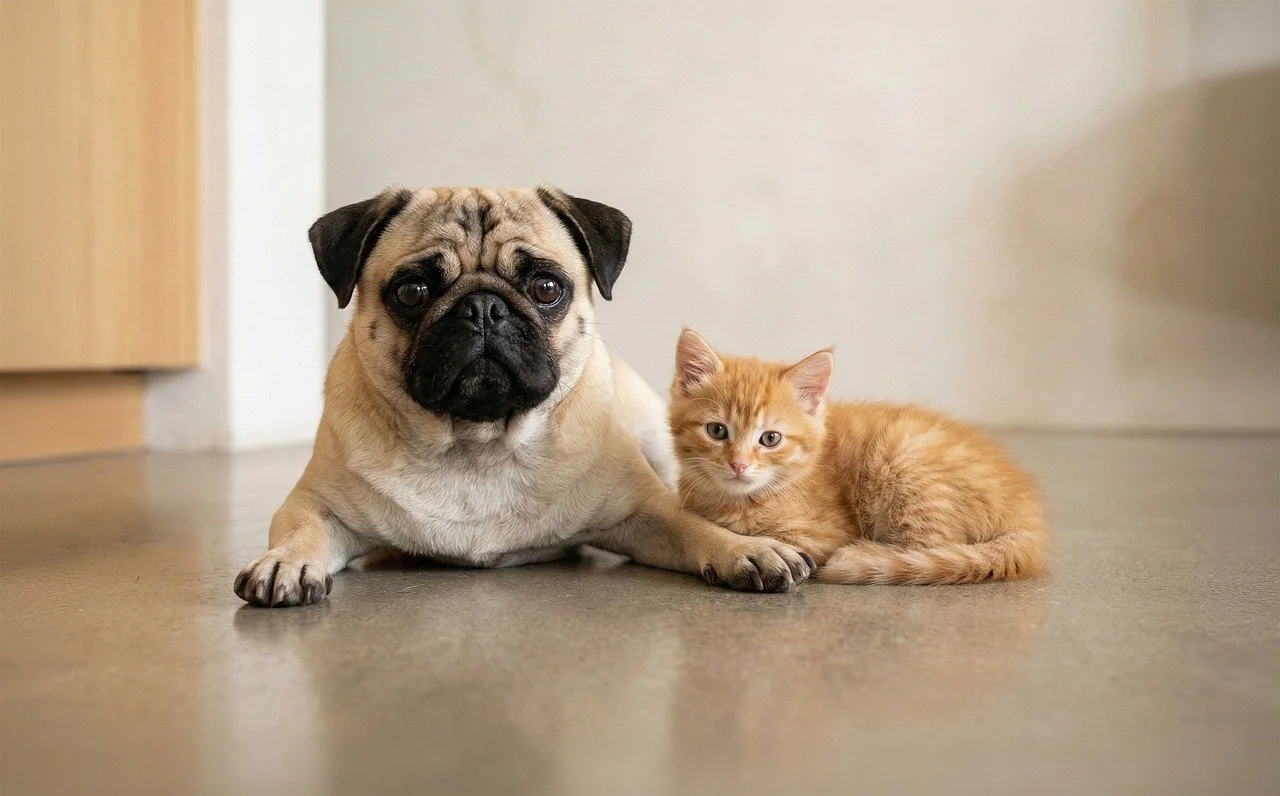 Unlikely Duo: Adorable Pug and Kitten Friendship