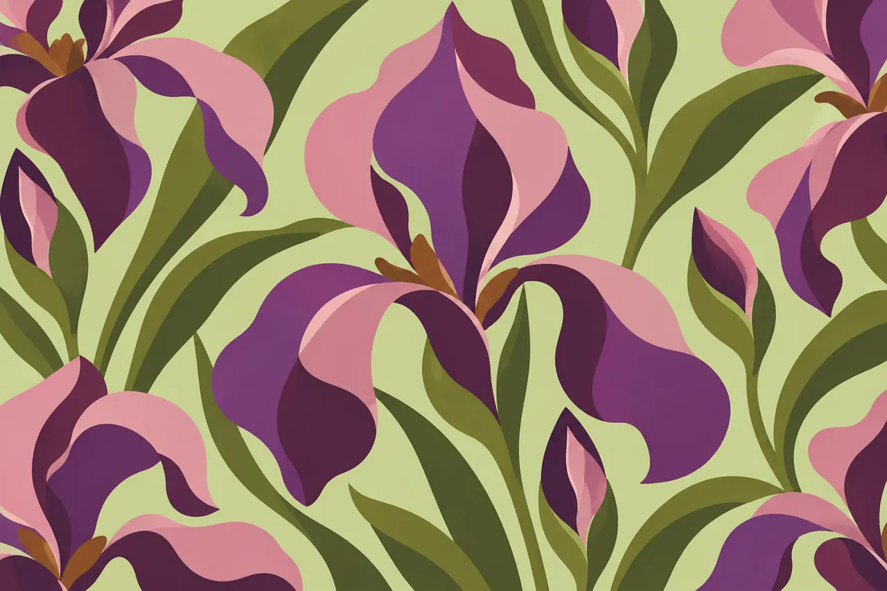 Vibrant Purple Iris Pattern: Modern Botanical Elegance
