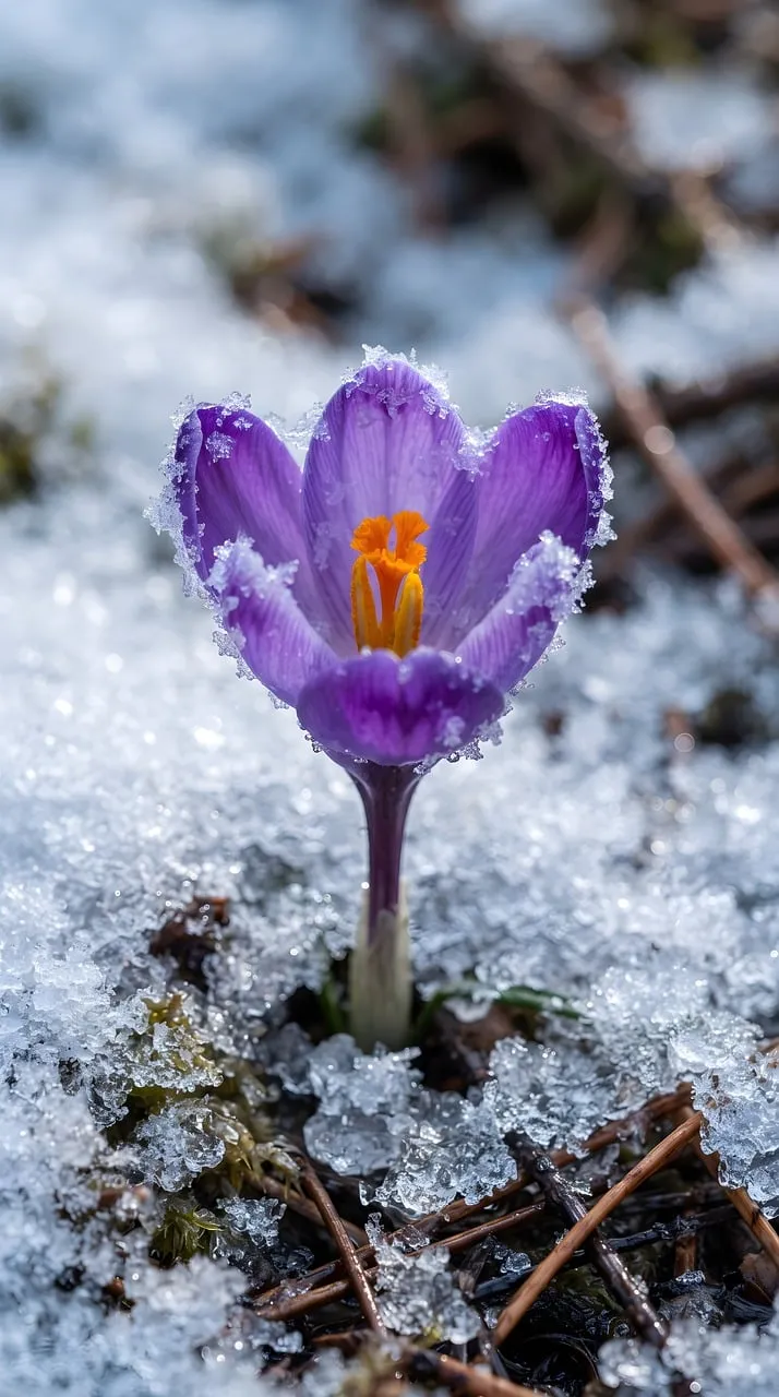 Vibrant Crocus Defying Frost: A Spring Awakening