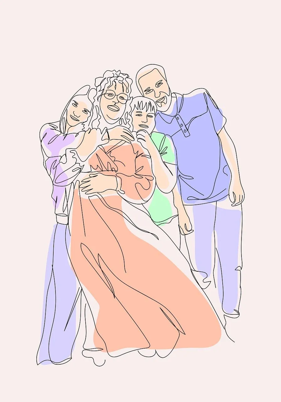 Vibrant Family Bond: Minimalist Line Art Portrait