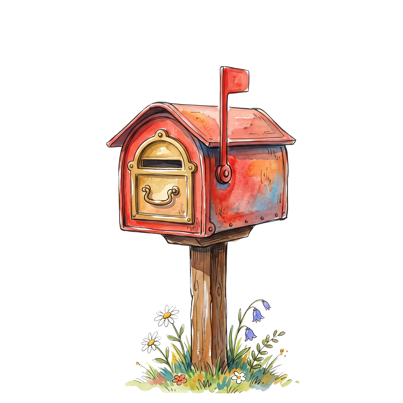Rustic Charm: Watercolor Mailbox with Wildflowers