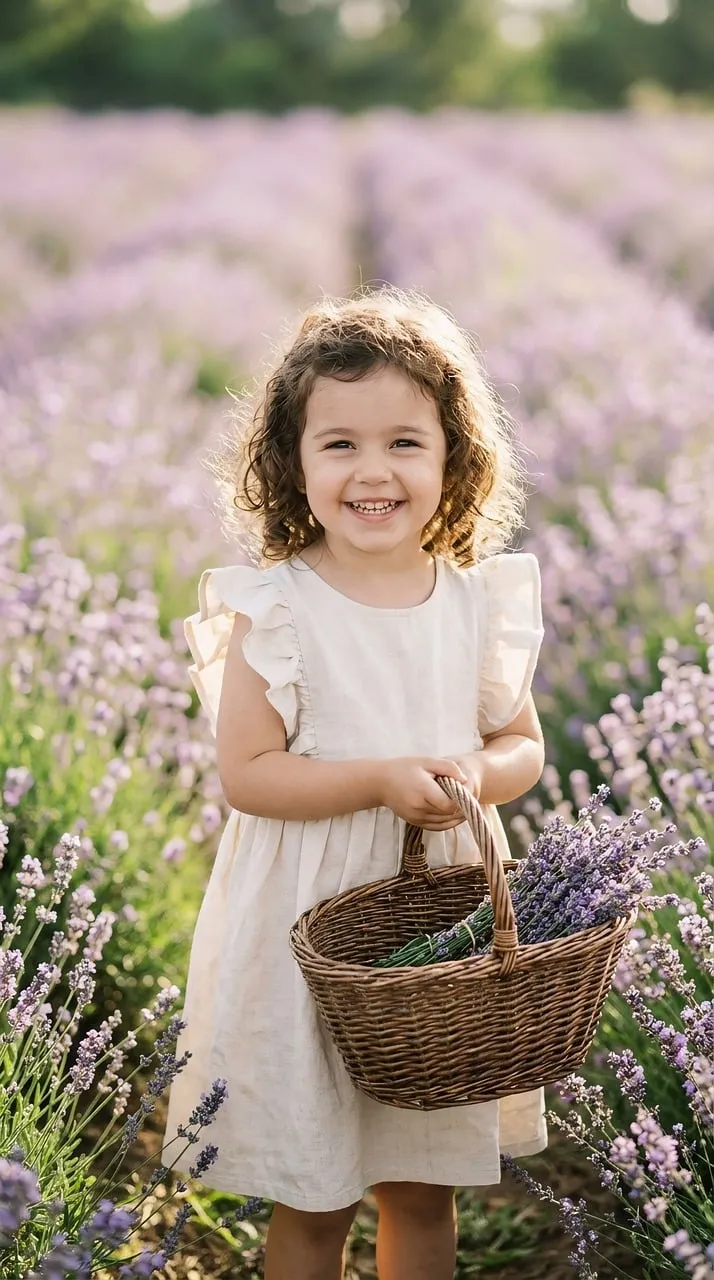 Charming Little Girl Smiling in a Lavender Field