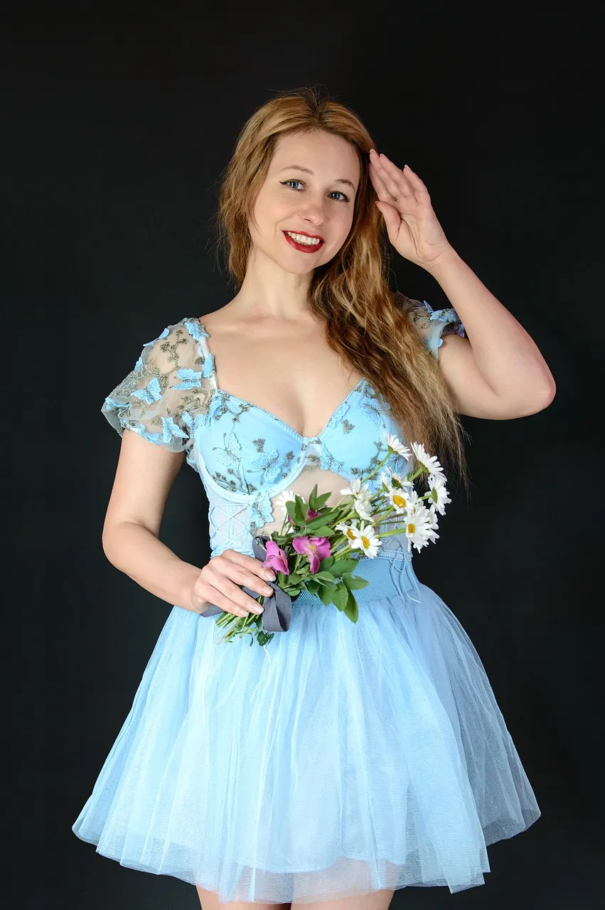 Radiant Spring Beauty in Blue Lace & Floral Charm
