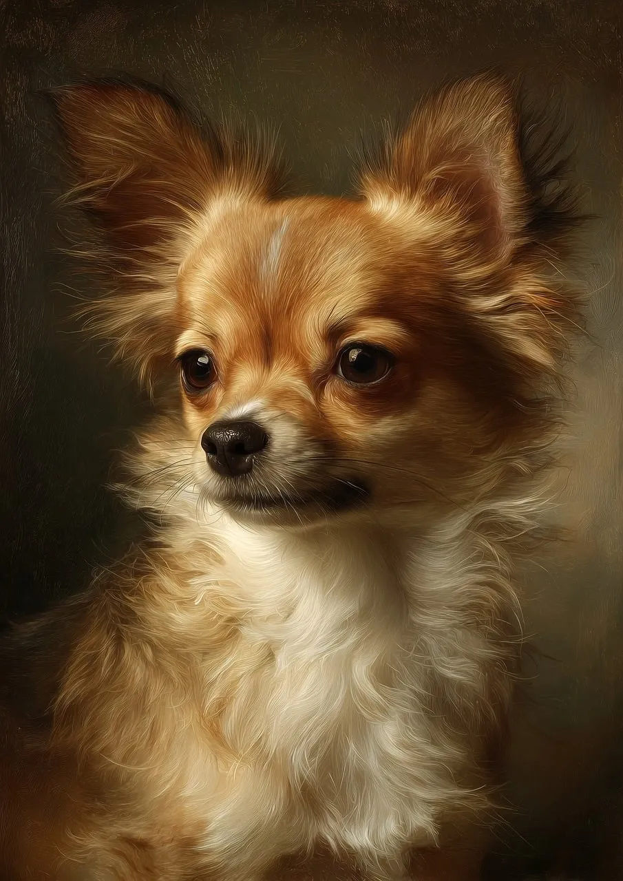 Timeless Elegance: Long-Haired Chihuahua Oil Painting Portrait