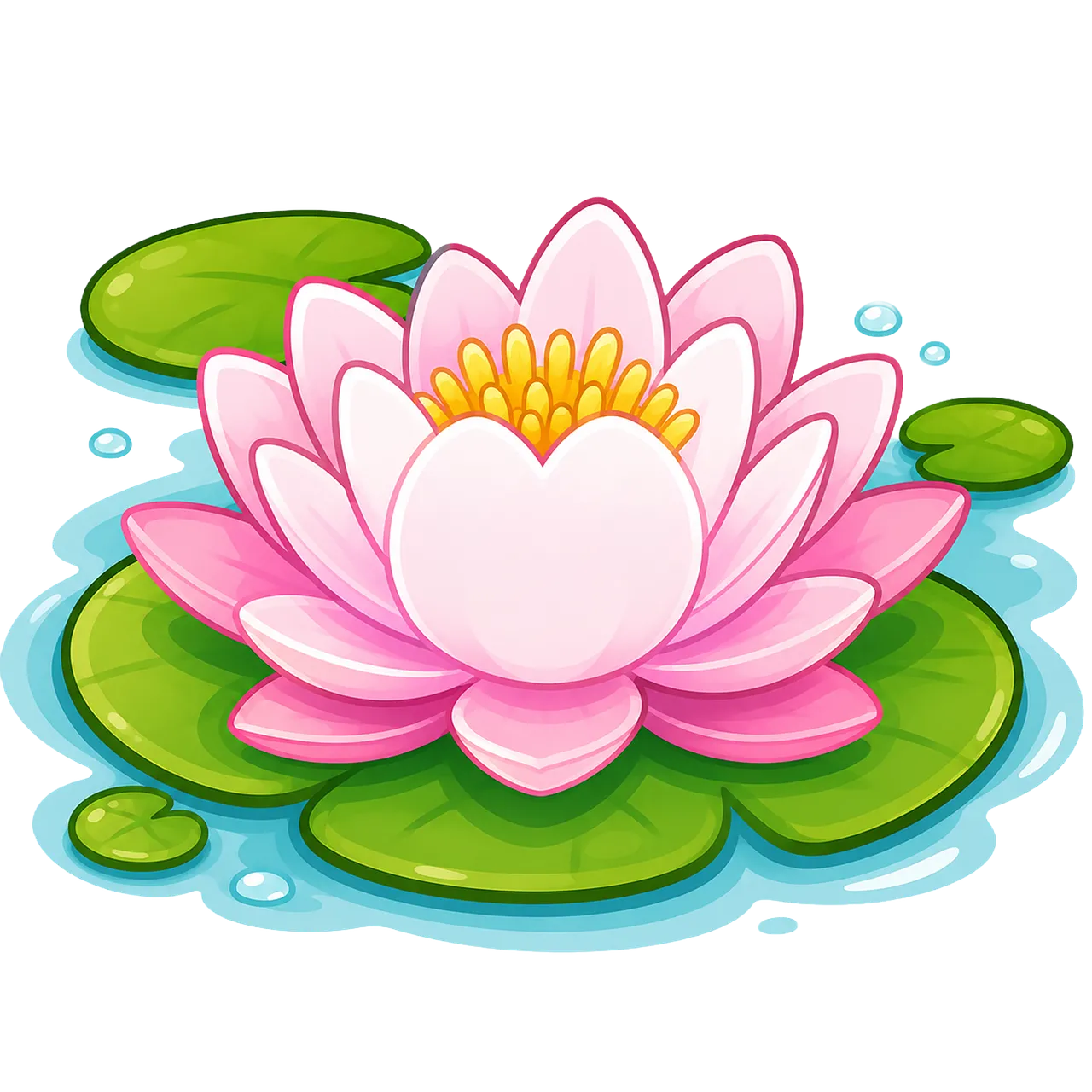 Vibrant Pink Water Lily: Serene Aquatic Bloom Illustration
