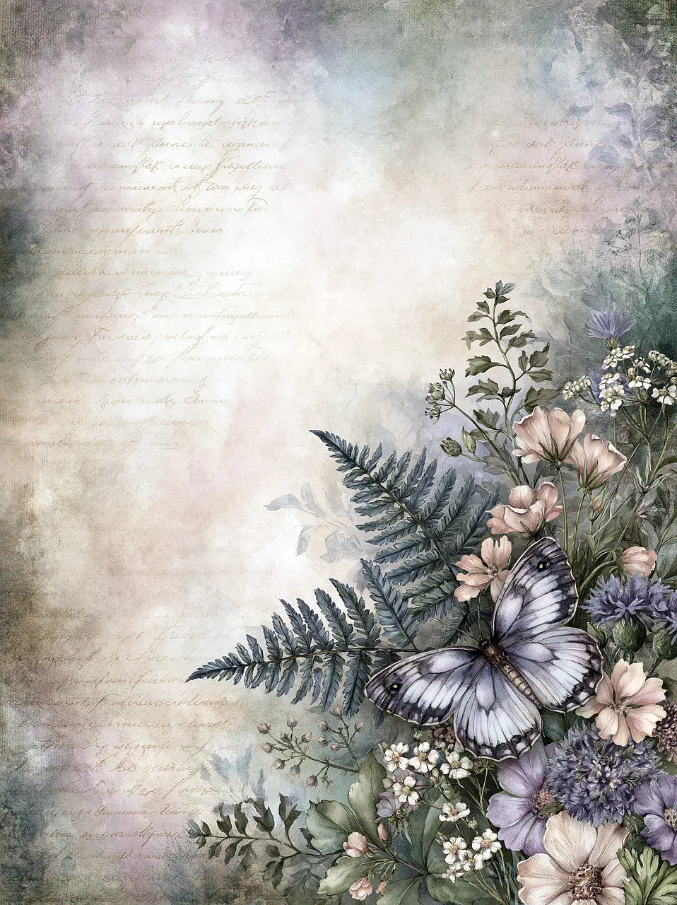 Enchanting Watercolor: Vintage Butterfly & Wildflower Symphony
