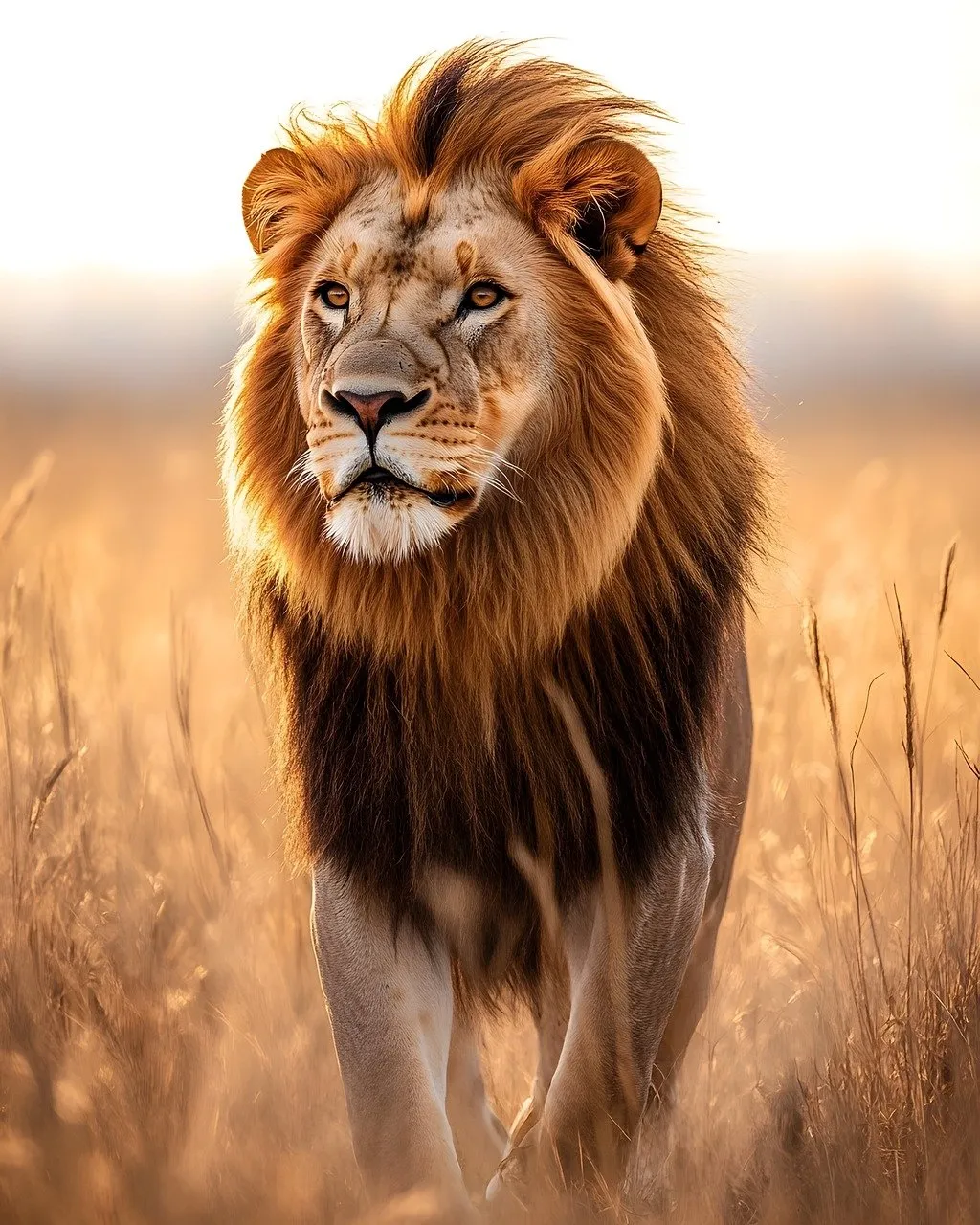 Majestic Lion's Golden Hour Stroll on the Savanna
