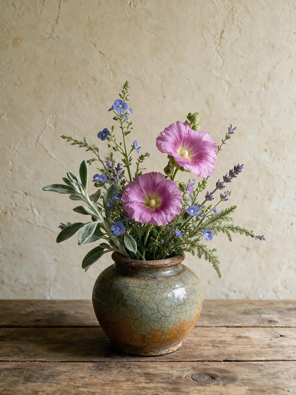 Rustic Charm: Wildflower Bouquet in Vintage Clay Vase
